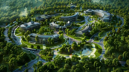 Sprawling Medical Facility Nestled in Lush Green Environment Conveying Peaceful Chronic Disease Treatment