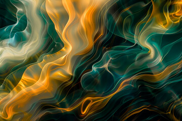 Obraz premium This abstract image captures the mesmerizing interplay of teal and gold waves, reminiscent of flowing water and golden reflections.