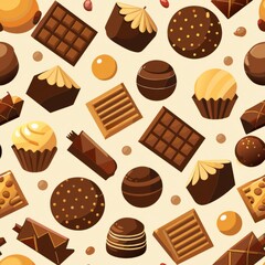 Seamless pattern of chocolate bars, truffles, and bonbons, perfect for a luxurious and indulgent design, Generative AI