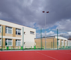 Sports ground with rubber coating at school