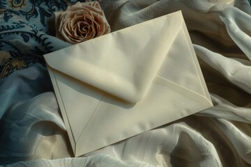 A romantic gesture or a thoughtful gift, this picture shows an open envelope with a beautiful rose inside