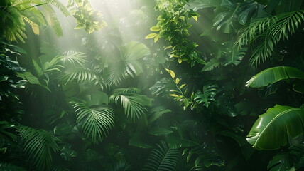 Tropical Rainforest Foliage Sunlight Rays Lush Greenery Dense Vegetation Nature