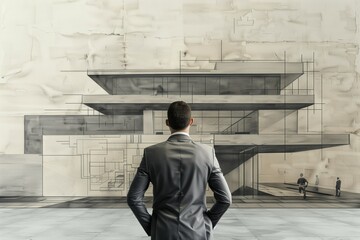 Architect at work. Development planning work. House drawing. Architecture and construction. Designer. Professional design