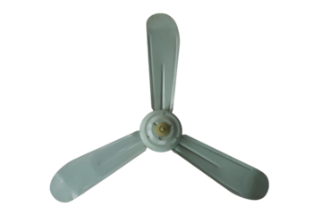 Close-up of a Modern Ceiling Fan. Three-Bladed Fan with White Background