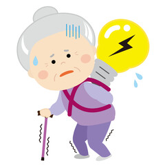 大きな電球をおんぶして辛い高齢の女性のイラスト2