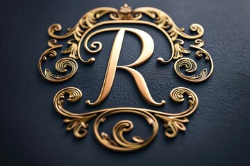 A fancy gold letter R on a black background, ideal for use in luxury branding or high-end design projects