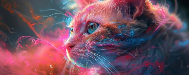 Colorful pink cat human like animal.