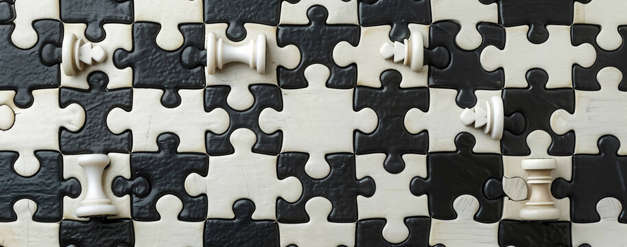 Chessboard with Puzzle Piece Squares