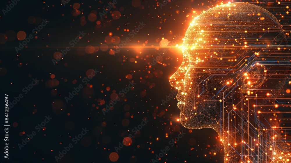 Poster digital transformation human head with glowing lines and dots representing artificial intelligence a