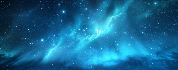 Majestic Sky with Aurora and Stars. Blue Northern Lights Background with copy-space.