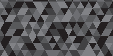 Obraz premium Abstract geometric black and gray background seamless mosaic and low polygon triangle texture wallpaper. Triangle shape retro wall grid pattern geometric ornament tile vector square element.