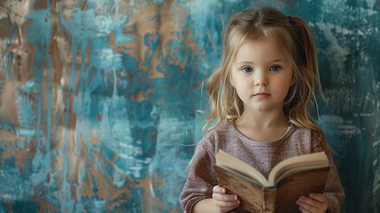 A little cute girl reading a book