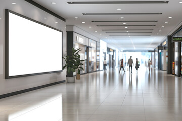Fototapeta premium Blank billboard inside a modern shopping mall 