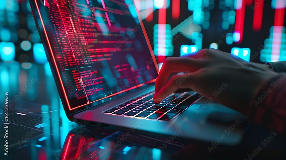 Leinwandbilder cyber crime security concept hand using laptop show malware screen attach from email hack steal pass