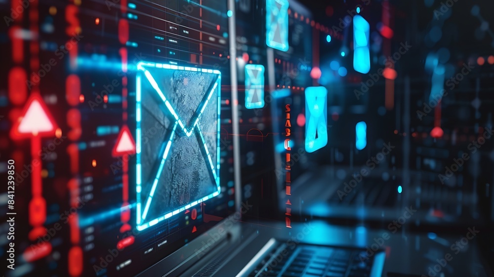 Poster Security monitoring threat protection on the network protection data from spam virus by notification in internet email letter junk or trash mail and compromised information Cybersecuri : Generative AI