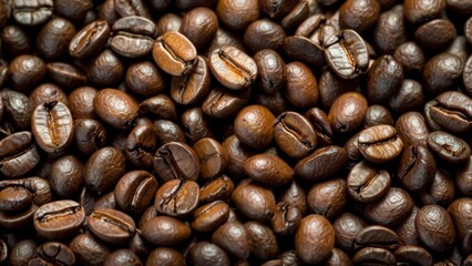 Fresh roasted coffee beans background, Close up