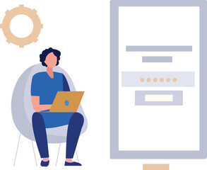 The boy is creating an online account.