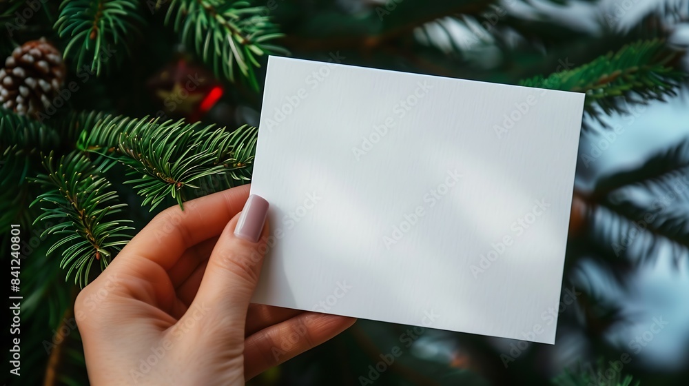 Poster hand holding holiday post card mock up blank empty mockup : generative ai