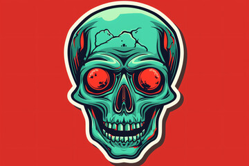 a cartoon of a skull with red eyes