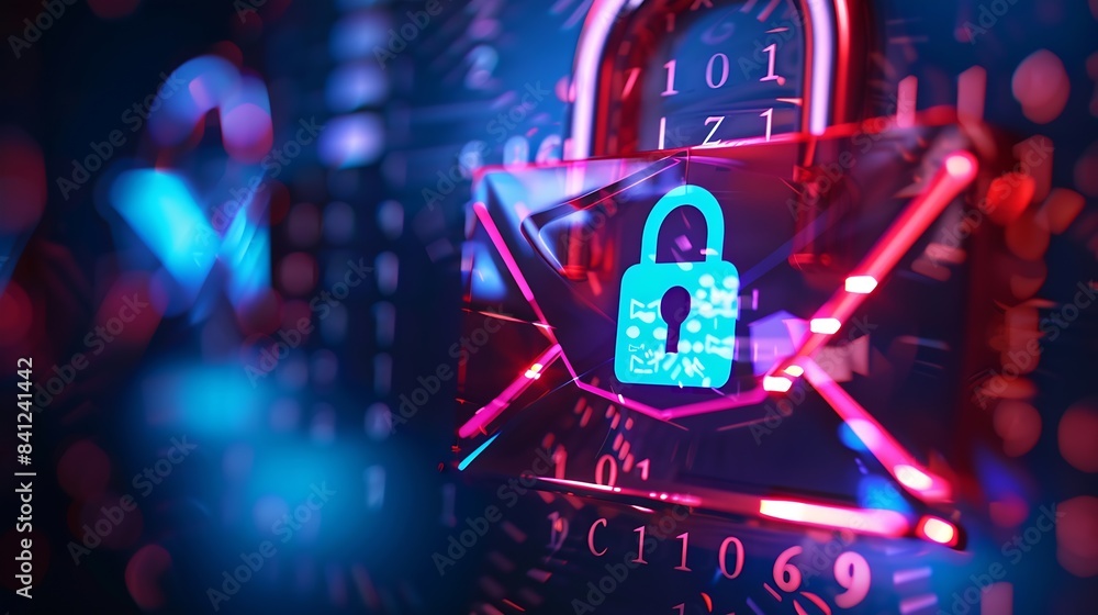 Aufkleber Email security concept Security protection Email from spam virus and phishing Email fraud Scam mail virus alert hacker Check email notification junk and trash mail and compromised info : Generative AI