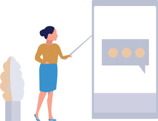 The girl is standing by the phone.