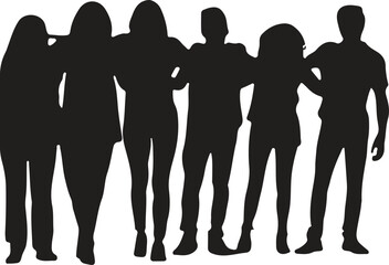 Group of friends standing together, silhouette