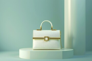  Close up of a stylish handbag with gold accents on a minimalist background , created by ai