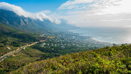 Fototapeta premium Panoramic view of Camps Bay with the Twelve Apostles, Cape Town, South Africa