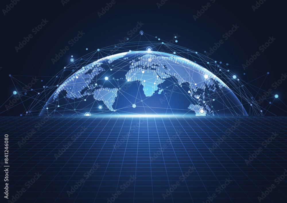 Poster global network connection. world map point and line composition concept of global business. vector i
