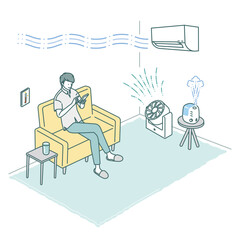 夏のエアコン節電対策（リビングでサーキュレーター・加湿器を使う）