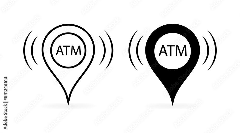 Poster atm naming point set icons. linear and silhouette styles. vector icons.