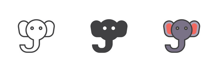 Elephant head different style icon set