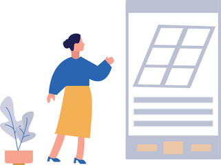 Girl looking at solar panel system online.