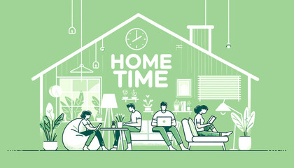 The concept of the image of enjoying home time.
Vector illustration.