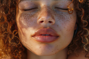 a woman with freckles and a cell phone