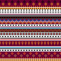 Colorful seamless geometric pattern on white background.