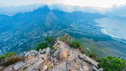 Descending from Lion's Head summit after dusk, Cape Town, South Africa
