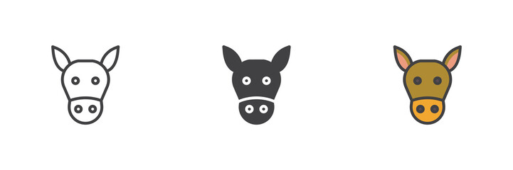 Donkey head different style icon set