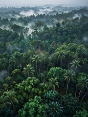 Obraz premium illustration of foggy rainy tropical forest