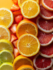 Fototapeta premium Slices of oranges, lemons, grapefruits, and strawberries