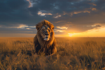 lion at sunset, AI generated