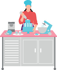 The girl is topping the cake.