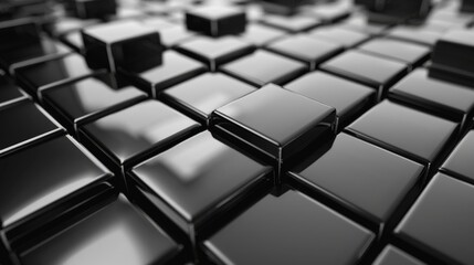 Abstract black cubes pattern background with glossy surfaces. Modern and futuristic design ideal for technology and digital concepts.