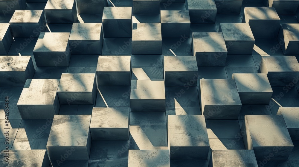 Poster abstract geometric pattern of 3d concrete cubes. light and shadow play in this urban design backgrou