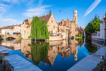 Fototapeta premium Scenery of the Rosary Quay, Rozenhoedkaai in Dutch, located in Bruges, Belgium