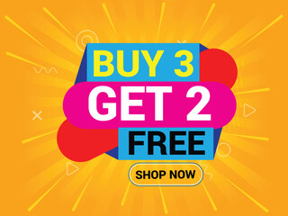 Naklejka premium Buy 3 Get 2 Free Banner, Special Offer Banner, Big Sale, Sale Banner, Banner Design Template.