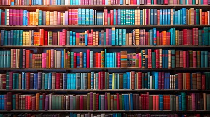 Magnificent Multilevel Bookshelf Brimming with Vibrant Book Spines