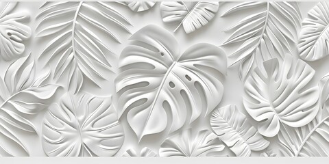 White Tropical Leaf Pattern Seamless Texture