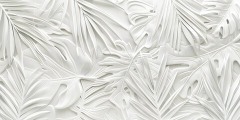 White Embossed Palm Leaves Wall Texture