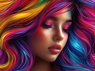 Woman colored in rainbow hair